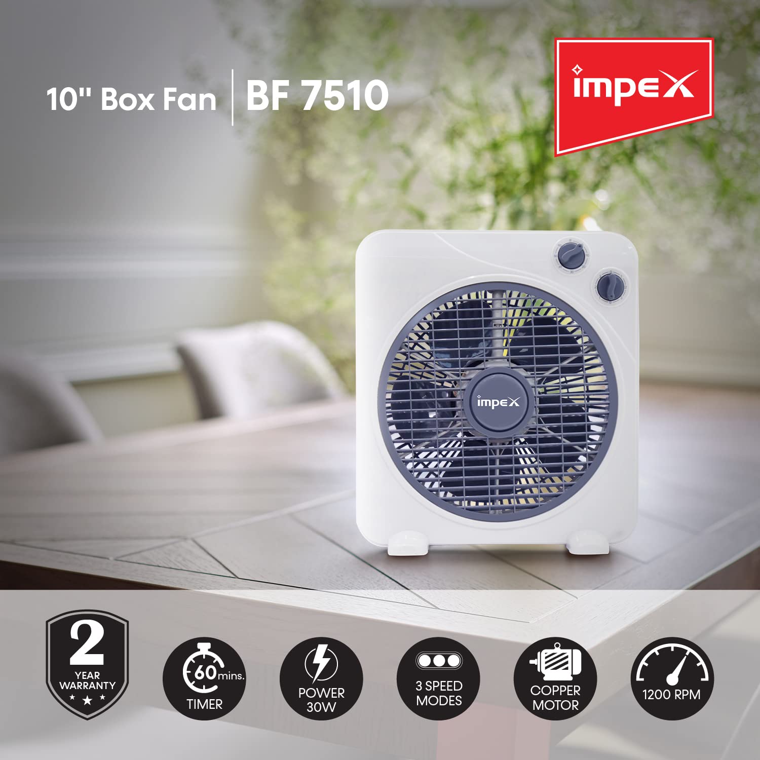 Impex 30 Watts 10 Inch Box Fan امبيكس مروحة صندوق 30 واط 10 انش Impex 30 Watts 10 Inch Box Fan امبيكس مروحة صندوق 30 واط 10 انش